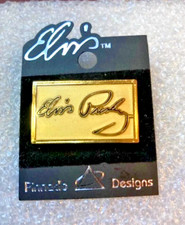 Elvis Presley Lapel Pin Hat Tie Enamel/Metal Gold Tone Signature 1.25" x .75"