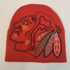 NHL Chicago Blackhawks Beanie Hat Cap Cuffless Red Knit Logo Embroidered Reebok