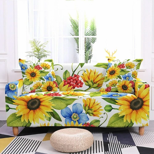 Sunflower Print Elastic Sofa Cover Stretch Slipcovers For Living Room 1-4 Seater - Picture 21 of 29