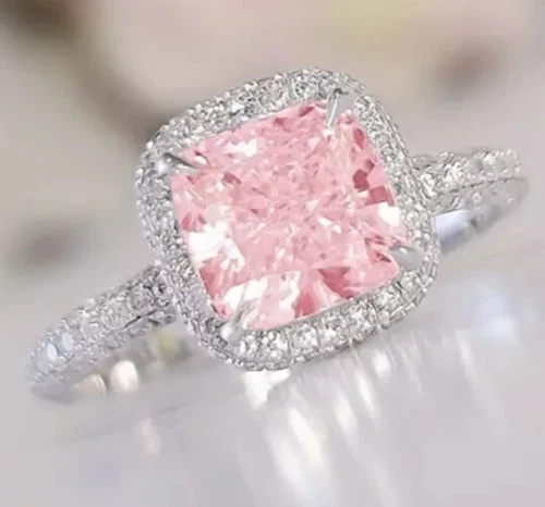 5.00 Ct Certified Cushion Shape Natural Pink Diamond Ring VVS1 White Gold Finish