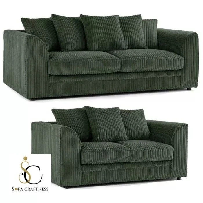 SOFACRAFTNESS Forest Green Jumbo Cord 3 2 Seater Corner Sofa Suite Set Footstool swivel chair