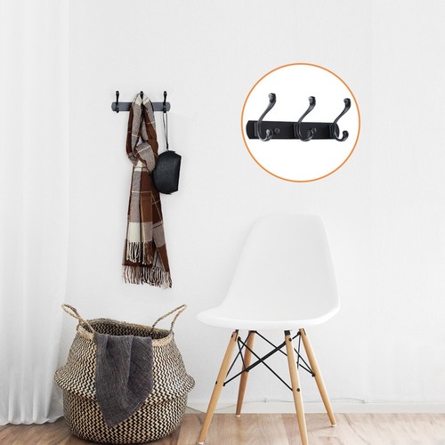 Dual Wall Hook Stainless Steel Base 10" 3 Hooks Coat Towel Holder Black