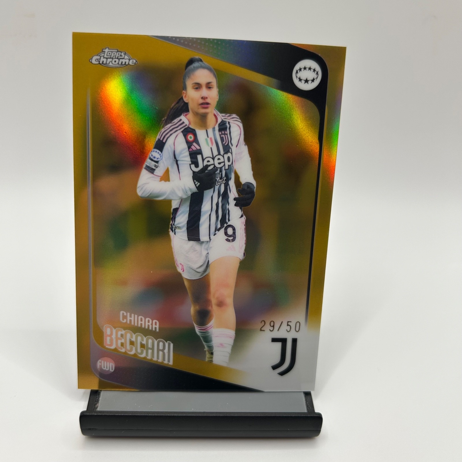 2025-26 Topps Chrome UEFA WCL #74 Chiara Beccari Gold Refractor /50 Juventus