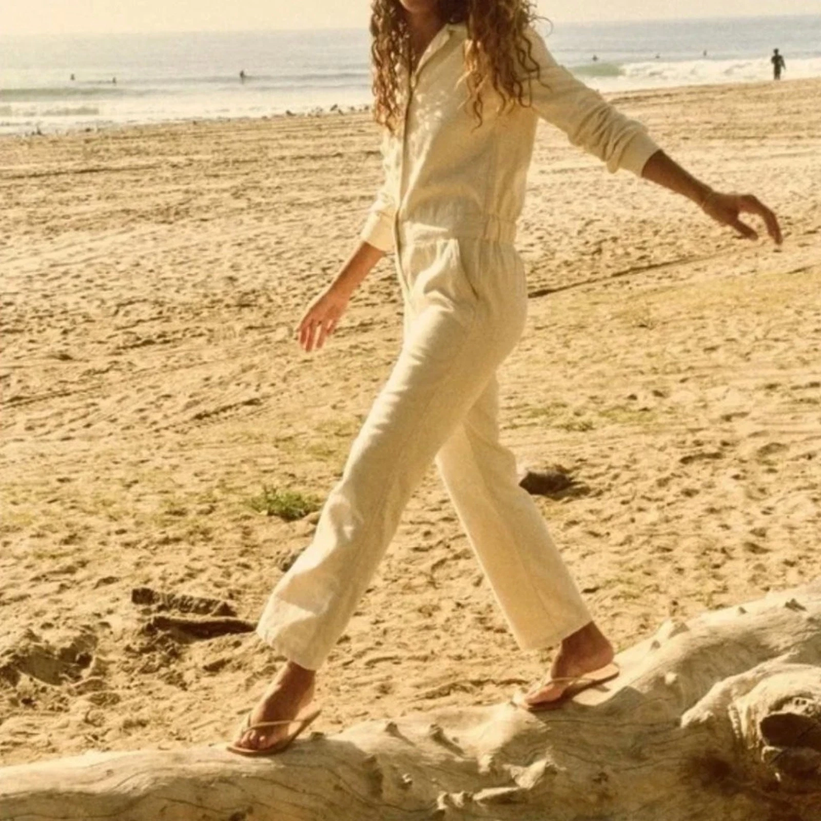 FAHERTY Overland Twill Jumpsuit Stretch Organic Cotton Natural Ecru Ivory