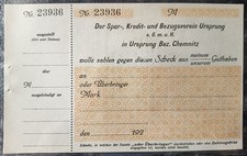 Ursprung, Scheck des Spar-,Kredit-u. Bezugsvereines, 1920er Jahre