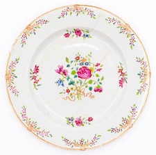 Chinese Porcelain Qianlong Plate Famille Rose Peony Gilt Qing Period 18th C.