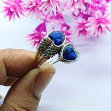 Blue Sapphire Gemstone lab created Handmade Ring,925 Sterling Silver Ring.