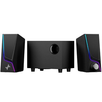 PC Speakers with Subwoofer 2.1 Hi-Fi System Enhanced Bass 6 Lighting Modes