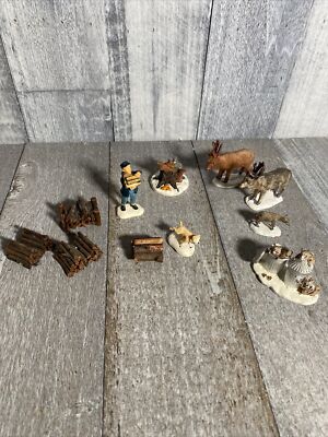 lemax set of 11 anomals man with wood and wood piles