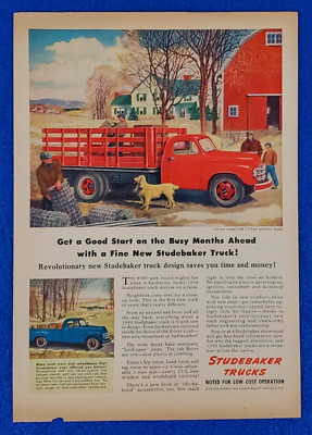 1949 STUDEBAKER 1-1/2 TON TRUCK ORIGINAL COLOR PRINT AD SHIPS FREE LOT (RED)