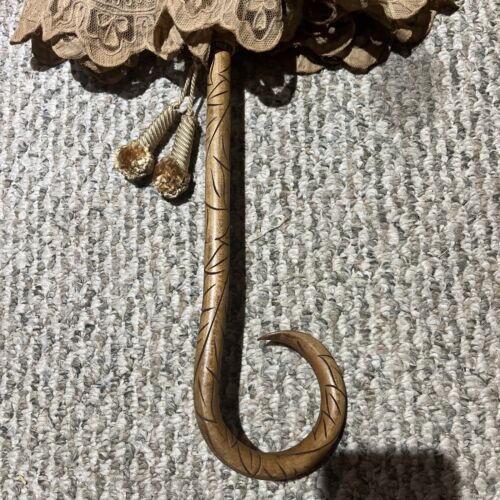 Antique/Vintage Victorian Style Cotton Lace Parasol Champagne Umbrella - Picture 17 of 18