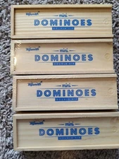Lot of 4 Toysmith Mini Dominoes Game in Wooden Storage Box BRAND NEW