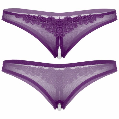 Damen Mesh Transparent String Slips Schritt offen Stringtanga mit Perlen Dessous - Picture 21 of 50