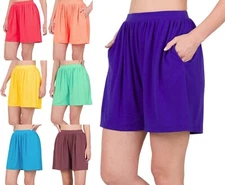 Women's Shorts with Pockets Elastic Waist Relaxed Fit Soft Stretch Lounge Shorts