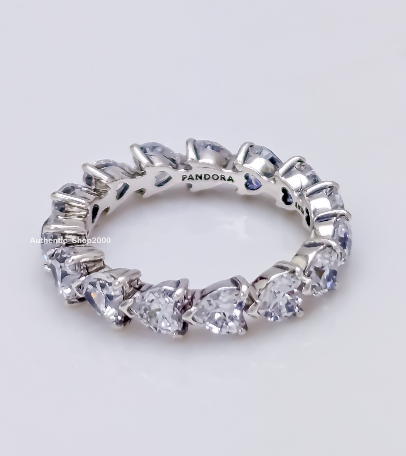 New 100% Authentic PANDORA 925 Sparkling Row of Hearts Eternity Ring ...