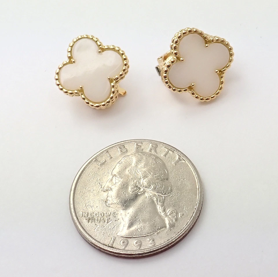 ¡Raro! Pendientes Van Cleef & Arpels Vintage Alhambra Oro Amarillo 18k Coral Blanco Foto 4 de 4