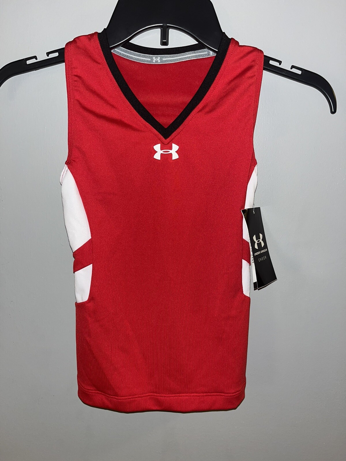 Under Armour Cheer Cheerleading Top Outfit Kids L NWT Red White & Black