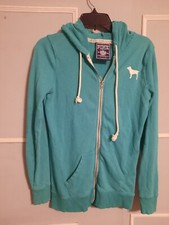 PINK Victorias Secret Green Zip up Hooded Sweatshirt Jacket Logo Love Pink XS