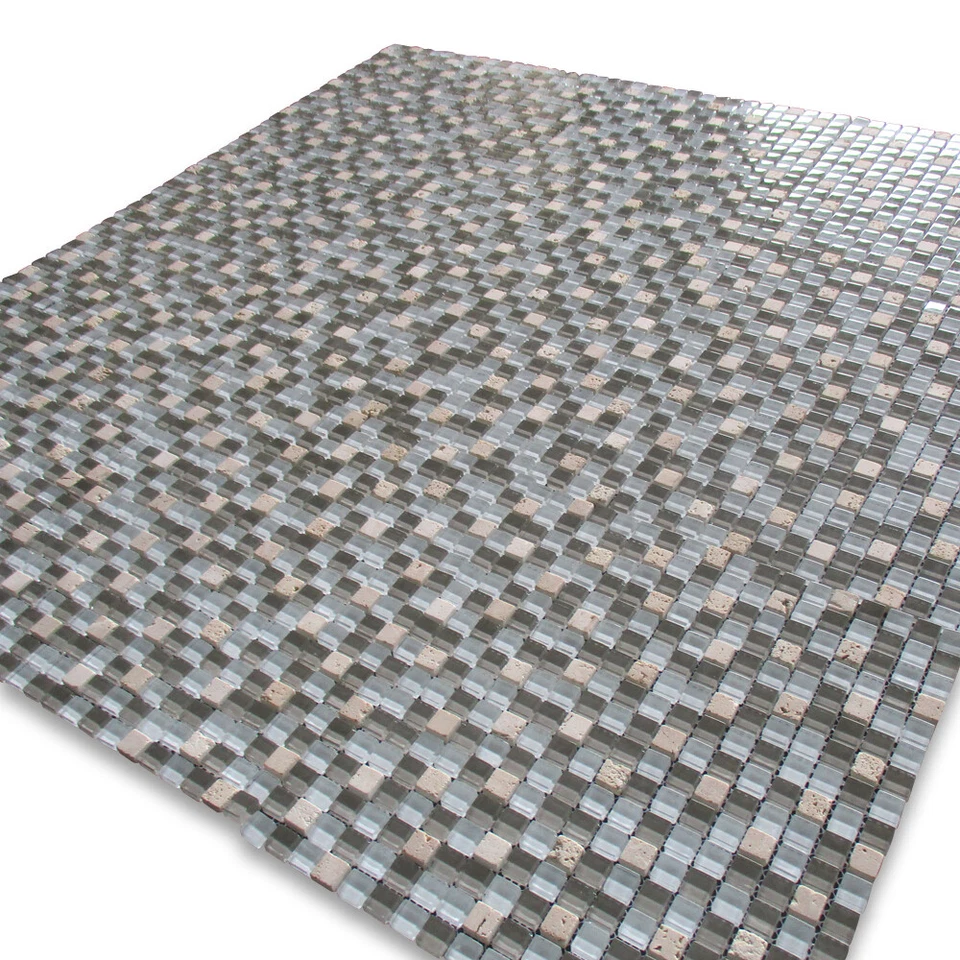 Mosaico de vidro A22002 azulejo branco cinza vidro bege travertino 5/8" backsplashes - Imagem 4 de 4