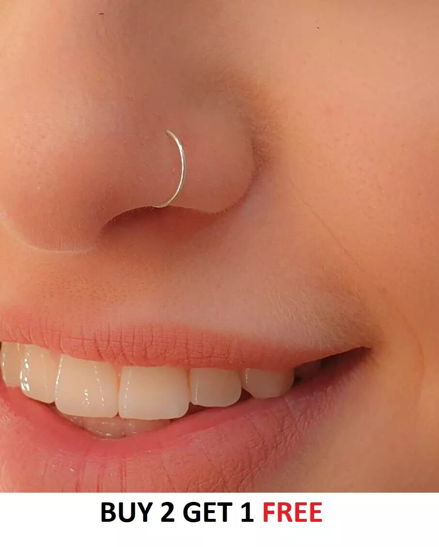 Fake Nose Ring Thin Extra Small 925 Sterling Seam Small Nose Hoop