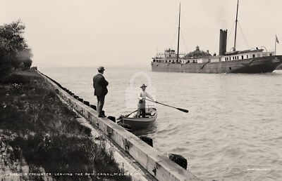 #ad #ad Freighter leaving ship canal St. Clair Flats MI c1890s RPPC Photo Postcard COPY $4.95