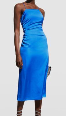 $395 Milly Women's Blue Electra Stretch Square Neck Ruched Slip Dress Size 2