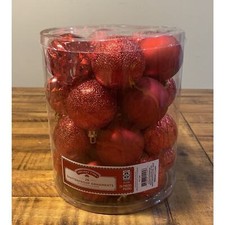 HOLIDAY TIME 26 PIECES RED SHATTERPROOF ORNAMENTS