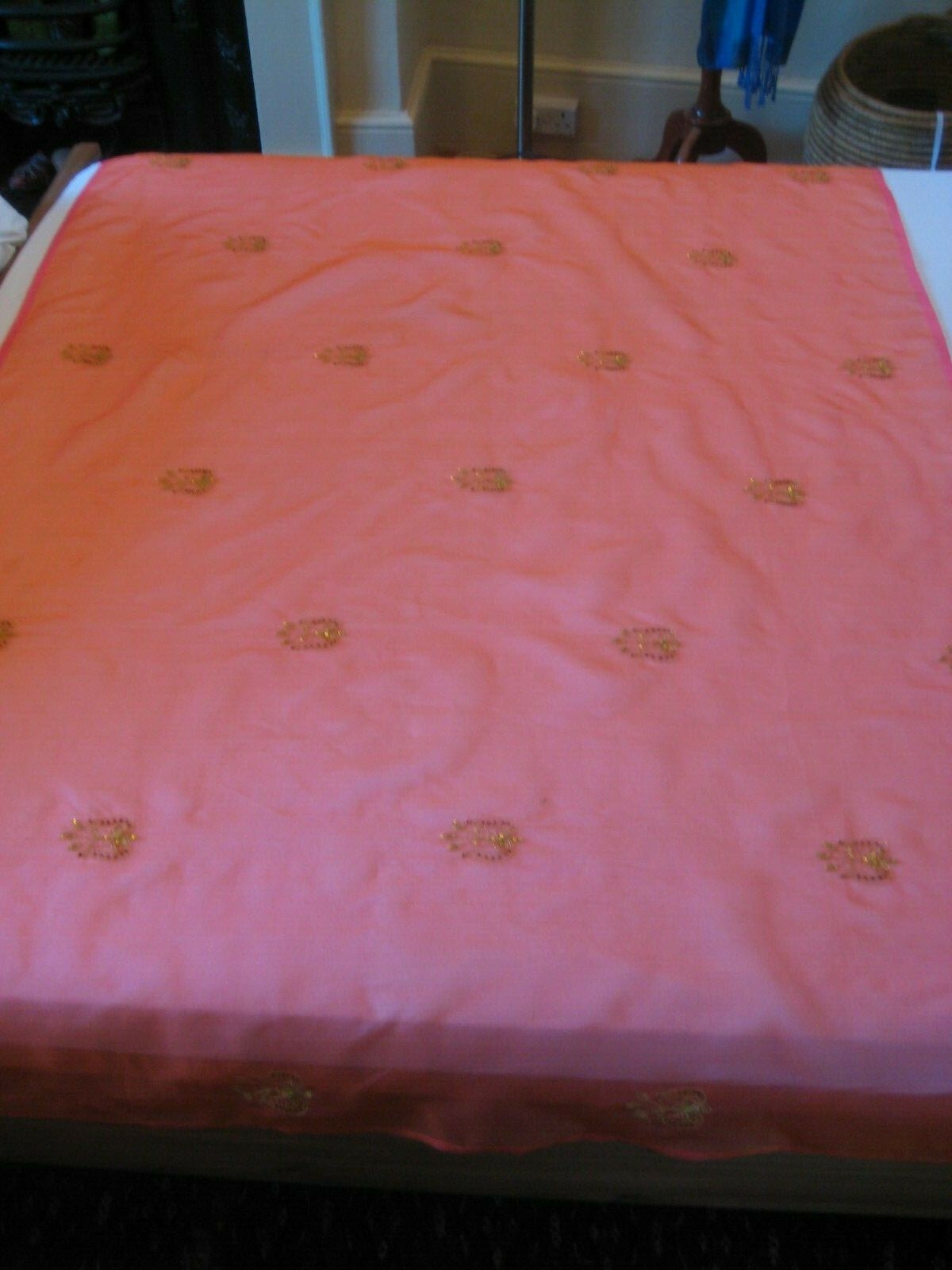 Indian rectangular shot silk semi transparent pin… - image 1