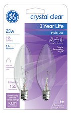 Light Bulb, Candelabra, Clear, 25-Watt, 2-Pk.