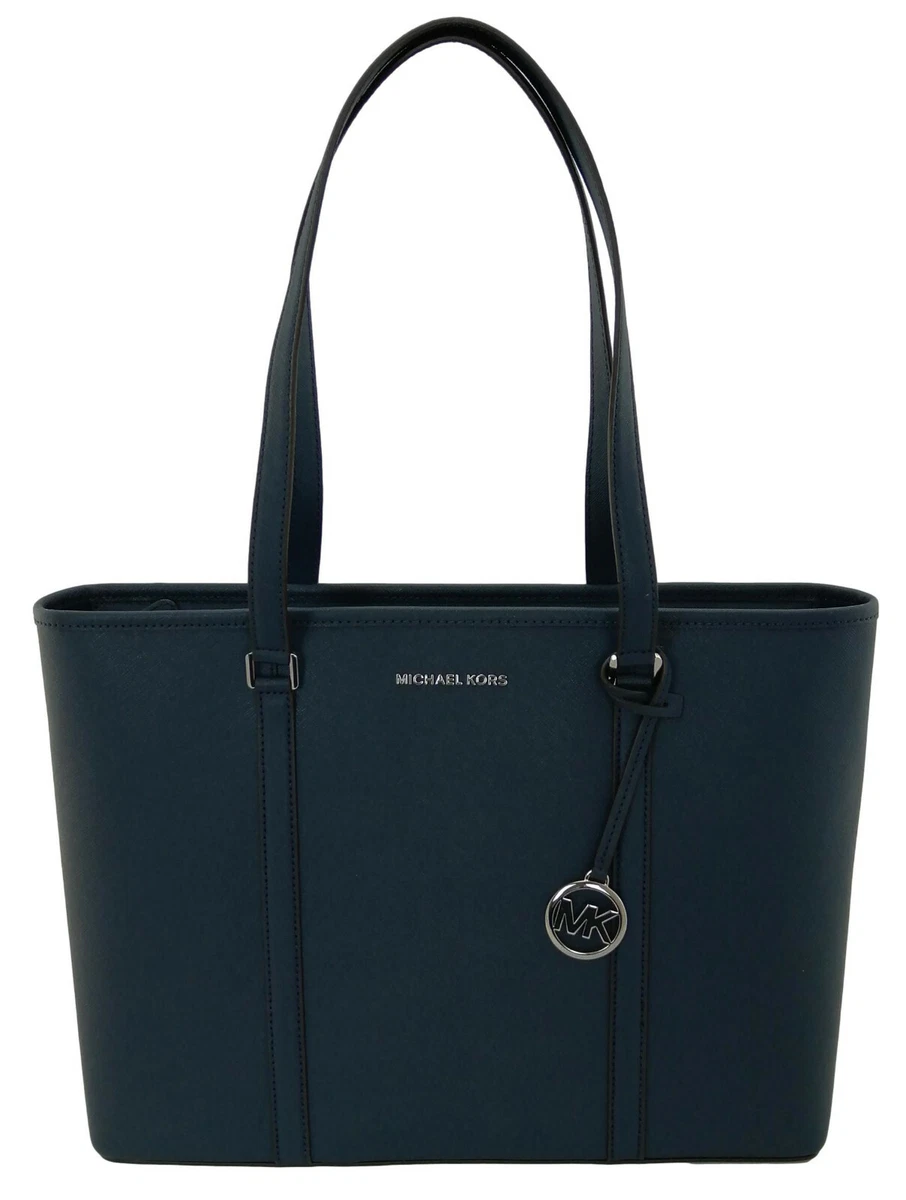 Michael Kors Sady Tote Bag Top Zip Navy Dark Blue Saffiano Leather Large Handbag