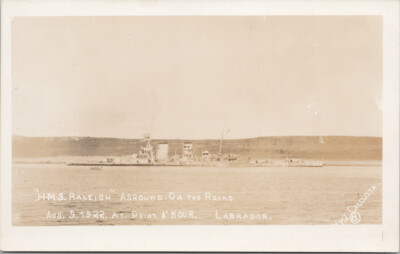 HMS ''Raleigh' Ship 1922 Aground at Point Amour Labrador NL Calcutta Postcard H3