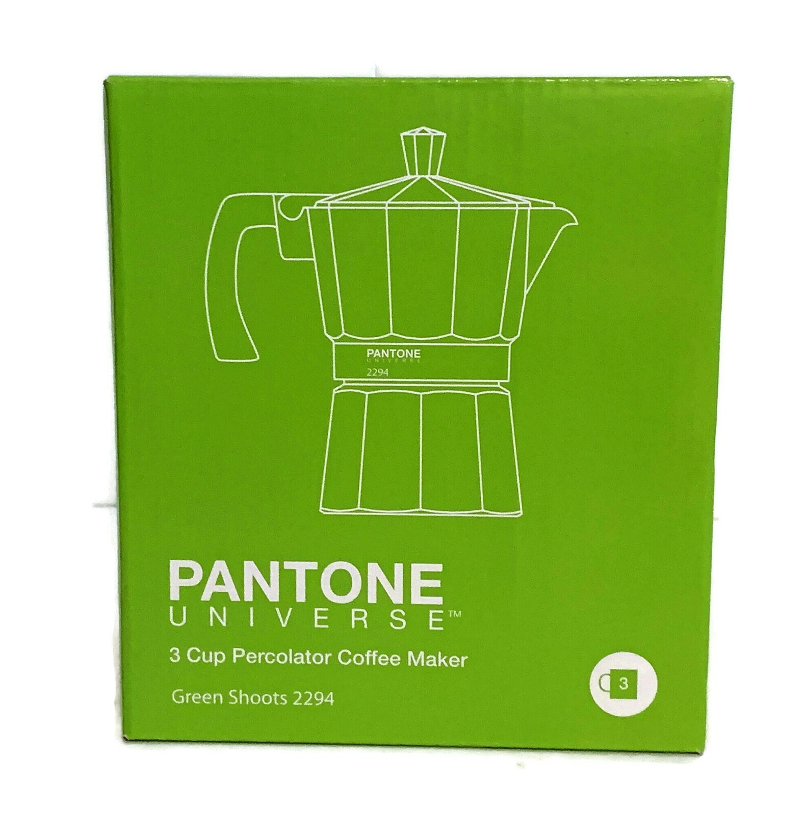 Pantone Universe 3 Cup Percolator Espresso Coffee Maker Green Shoots PA269 New