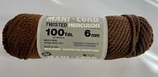 MAXI-CORD Twisted HERCULON Macrame Brown Cord 100 Yards 6mm NEW Vintage