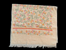 Vtg 60s Stevens Eyelash Fringe Peach Floral Bath Towel 24" x 40" Made in USA