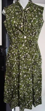 50s Nelly Don Green and White abstract flower shirtwaist dress, A-line skirt