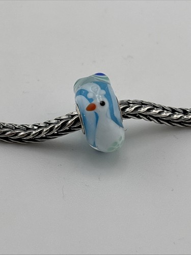 Autentica Trollbeads Perla Pavone Blu Rara su Base a Righe Blu #282