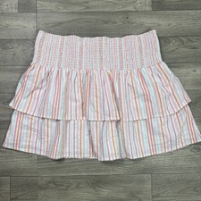 NWT Vineyard Vines Performance Harbor Smocked Skirt Neon Rosa Stripe White sz XL