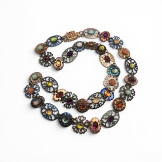 UNSIGNED Holly Yashi Niobium Collar Necklace Faceted Gems Moonstone Garnet 16.5"