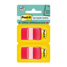 Post-it Flags, 50/Dispenser, 2 Dispensers/Pack, 1 in Wide, Red 680-RD2 