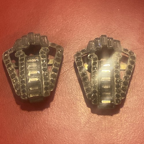 Coppia clip abito strass art deco vintage pietre baguette anni 30 così com'è - Foto 6 di 8