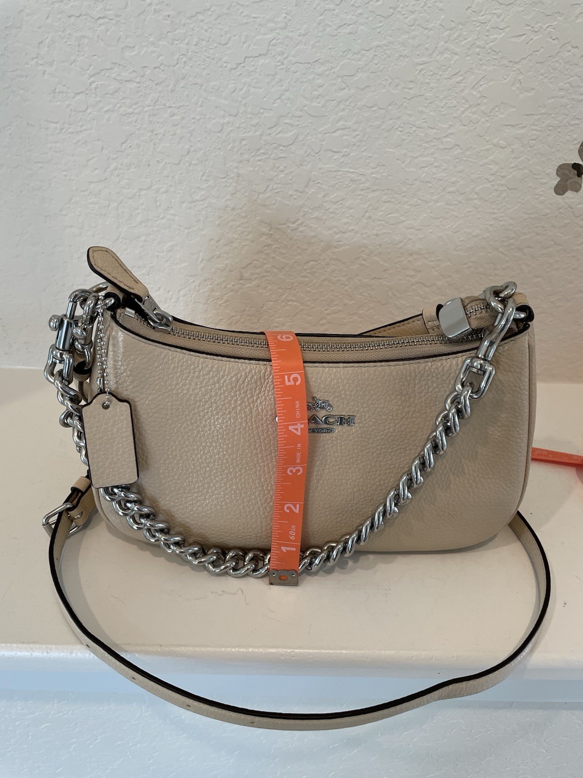 Coach Teri Tan With Silver Pebble Leather CE556 2 Ways Convertible Shoulder Bag image 9