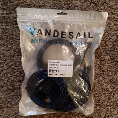 CAT8 SSTP Flat Patch Cord, VANDESAIL 6 Ft , 6 Pcs, Blue Braided Nylon