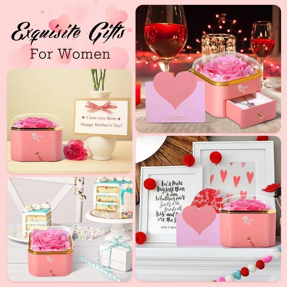 Chritmas女式玫瑰礼物,永久粉红色项链  — 第 3/4 张图片