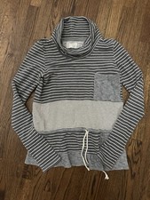 Saturday Sunday Anthropologie GrayStriped Cowl Neck Lightweight Sweater Size M