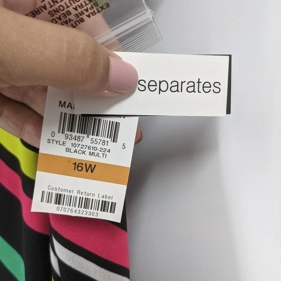 NUEVO CON ETIQUETAS BAR III Falda Mujer 16W Negro Estampado Neón Cinturón Foto 2 de 4