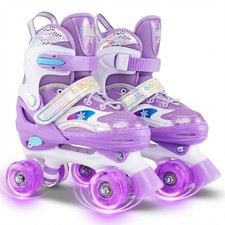 Kids Roller Skates 4 Sizes Adjustable Quad Skates w/Light-up Wheels for Ages 3-9
