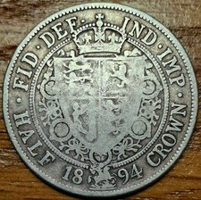 1894 Queen Victoria Veiled Head Half Crown Great condition 13.7g Sterling Silver