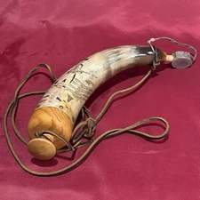 Signed TJ Scott Powder Horn Fort Niagara Eagle Victory Colonial Soldier Ship