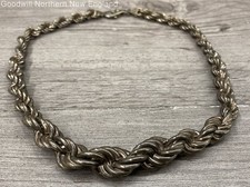925 Sterling Silver Chunky Graduated Twisted Rope Necklace 16.5" 50.14g