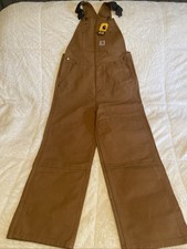 Carhartt Youth Boys Size 14 Double Knee Loose Fit Duck Washed Canvas Bib Overall